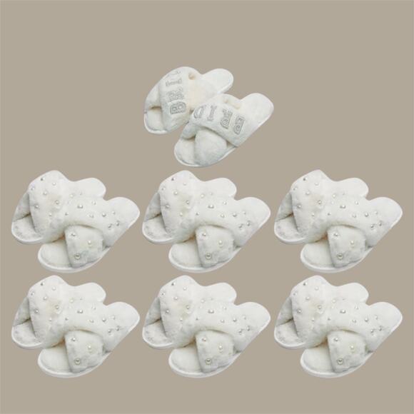 Bridal Bridesmaid Pearl Fuzzy Slipper Set 8.5 - Picture 8 of 15